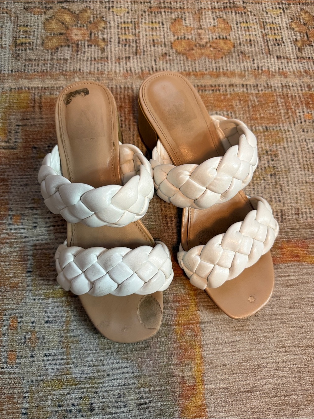 Dolce Vita White Braided Double-Band Block Heel Mules